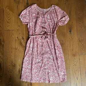 Faherty Red and Cream Floral Midi Dress, Size Small